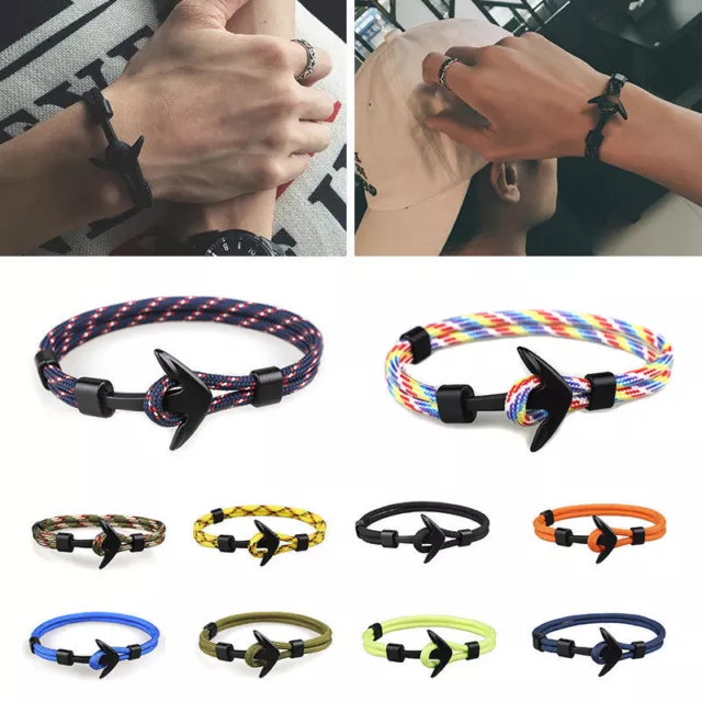 Metal Anchor Bracelet Survival Rope Chain Paracord Bungee Surfer Army Urban - UK