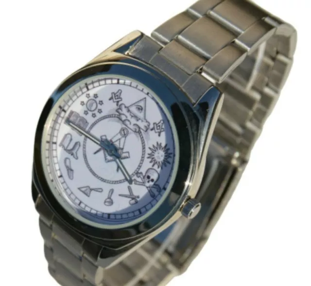 Masonic Wrist Watch Gift Silver In Colour With Superb Detail Of Masonic Symbols