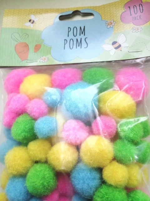 Paquete de 100 pompones pastel multicolores para trabajos artesanales