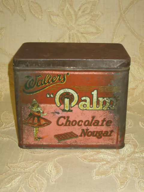 Rare Large Antique Collectable Walters' 'Palm' Chocolate Nougat Tin Box - 1930's