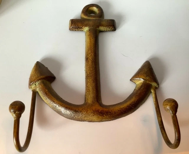  CAST IRON ANCHOR Double Hook Nautical Beach Towels Jacket Holder 💛