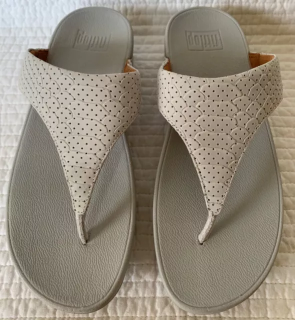 Fitflop Nib Lulu Soft Grey Leather Perf Croc-Embossed Toe-Thong Size 8