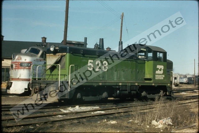 Original Slide Burlington Northern BN 528 EMD NW2 Aurora ILL 2-28-71