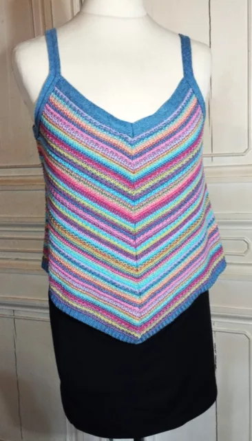 Jacqueline Riu Top Crochet Bayadere Pastels Asymetrique  T3 Ou T 38/40/42