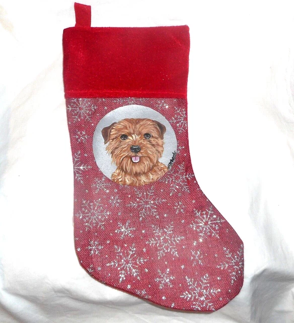 Norfolk Terrier Dog Hand Painted Christmas Stocking Holiday Decoration
