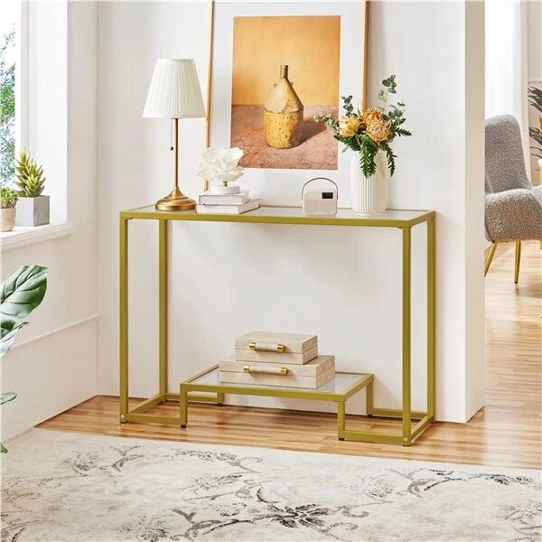 CONSOLE TABLE FOR Entryway Hallway Living Room, 2Tier Tempered Glass