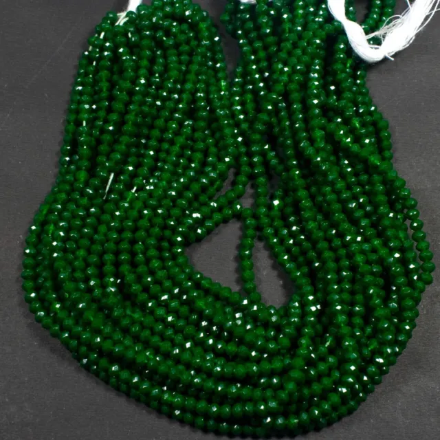 3-5MM Beautiful A++ Dark Green Jade Faceted Rondelle Gemstone 12.5" Craft Beads