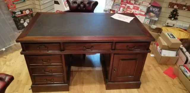 Chesterfield Captains Green Leather Top Desk Used With Some Scratches