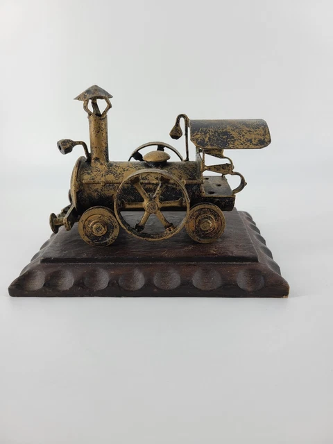 Vintage Gold Metal Train Sculpture Mid Century Brutalist Art Made in Spain