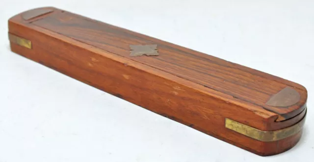 Vintage Wooden Pencil Stationary Box Original Old Hand Crafted Brass Fitted