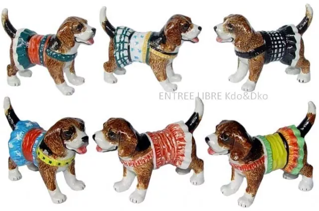 Miniatures en porcelaine _ CHIEN BEAGLE MANTEAU 6cm _ Série complète 6pcs collec