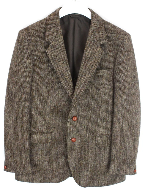Harris Tweed Giacca Uomo ~ Medio Lana a Spina di Pesce Motivo Monopetto