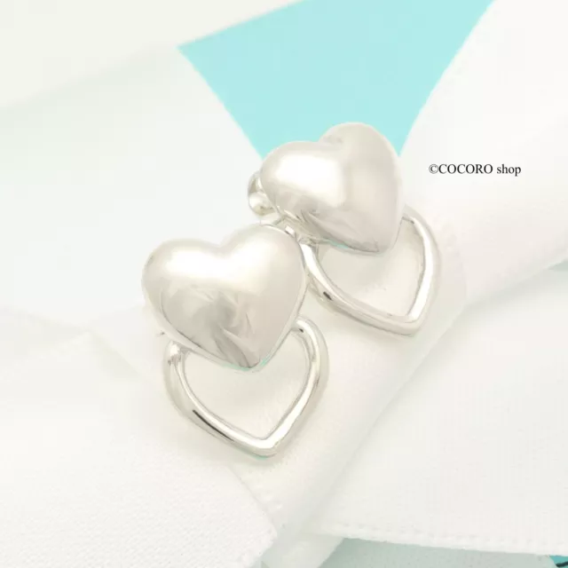 Tiffany & Co. Double Heart Stud Earrings Sterling Silver 925 w/Pouch