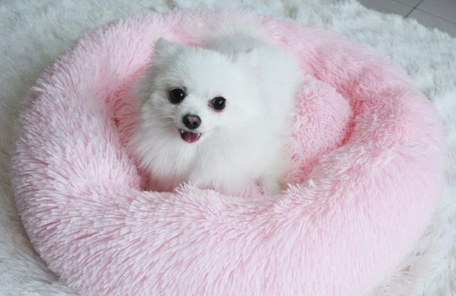 Donut Plush Pet Dog Cat Bed Fluffy Soft Warm Calming Bed Sleeping Kennel Nest 2