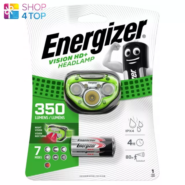 Energizer Vision Hd Plus Headlamp Lp09171 350 Lumens Green 3 Aaa Batteries New