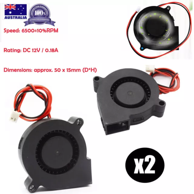 2pcs 12V  DC Blower Fan Ultra Quiet Brushless Cooling Fan 5015 50mm x 15mm