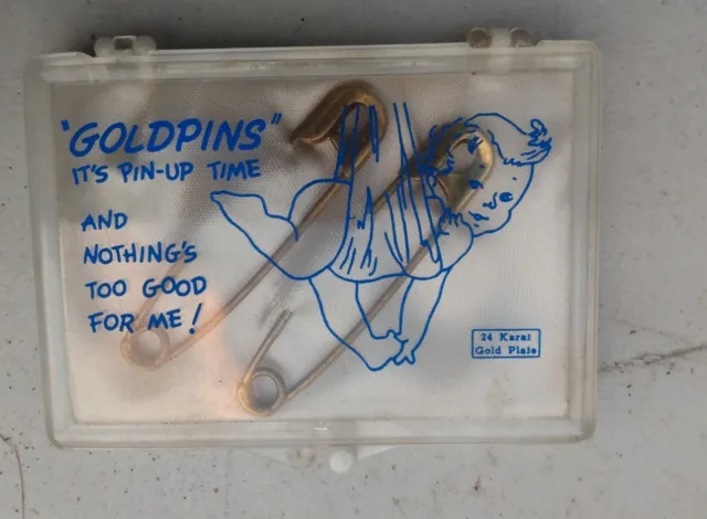 Vintage Jan's Inc. "Goldpins" 24K Gold Plated Baby Diaper Pins w/ Box