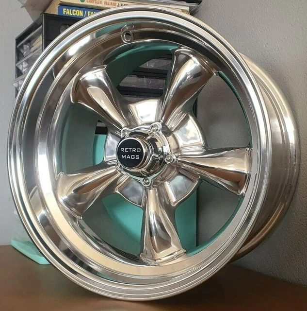 15& RETRO MAG Wheels Suit Holden HT, HG, HK, GTS, EK, EH, HR HD- 15x7/8 ...
