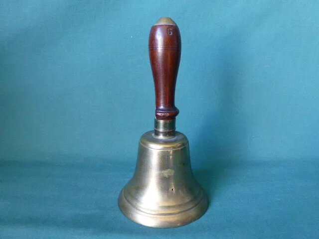 Antique Brass or Bronze School Hand Bell with Maple Wood Handle 7 3/4" High # 6