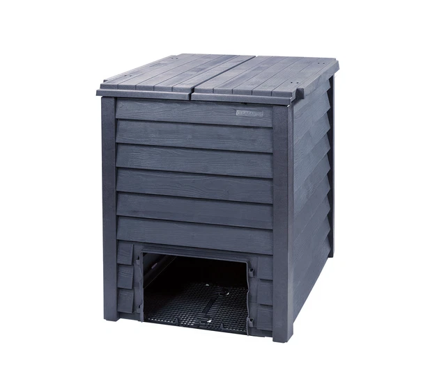 Thermo-Komposter 600L WOOD, Holz-Optik anthrazit-braun, 80x80x100 cm,Bodengitter