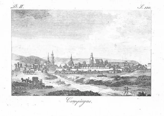 1800 - Compiegne Oise Picardie France Engraving Original Copperplate