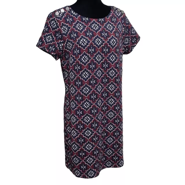 Loft Burgundy Navy Quilted Shift Dress Size 12