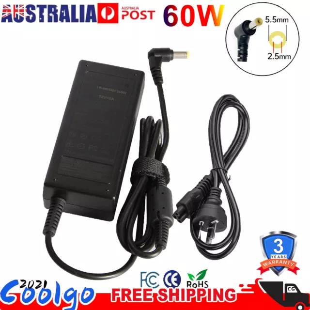 12V 5A 60W DC Supply AC Power Adapter Charger For PC LCD LED Monitor TV