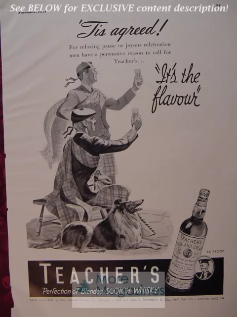 RARE Esquire Advertisement AD 1941 TEACHER's Highland Creme Scotch Whiskey Blend