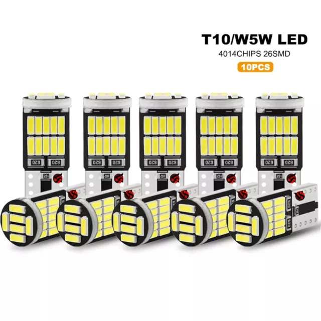 10 Lampade LED T10 26 SMD No Errore BIANCO CANBUS Per Auto Targa Posizione Luci