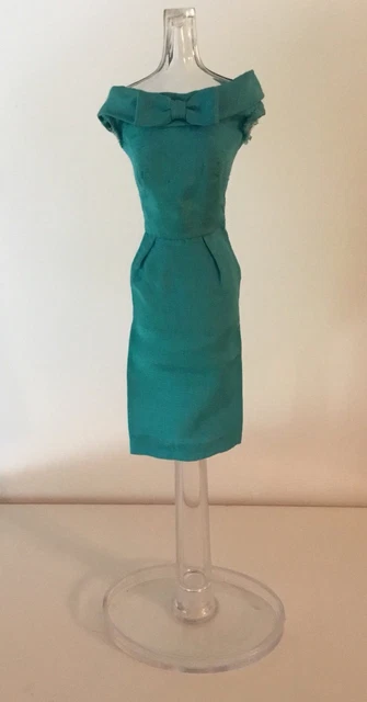 VINTAGE BARBIE TURQUOISE Blue/Green Silk Sheath Pak Dress (Doll Clothes)  $17.50 - PicClick