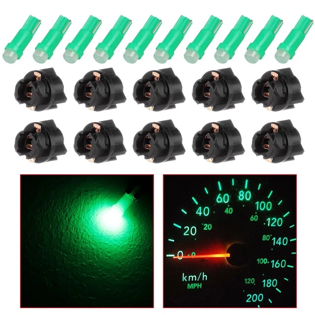 10pcs T5 Green Twist Socket Instrument Panel Cluster Dash Led Lights Bulbs 73 74