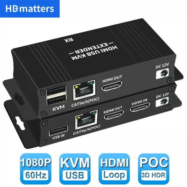 60M HDMI KVM Extender POC over Ethernet Cat5e/cat6 1080P RJ45 HDMI USB Extender