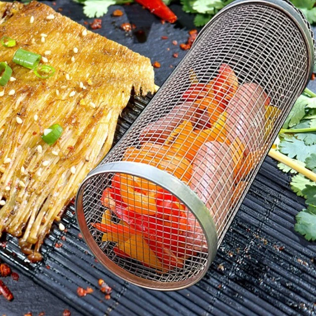 Parrilla rodante de barbacoa de 30 cm cesta barbacoa red tubo parrilla barbacoa fogata GK2