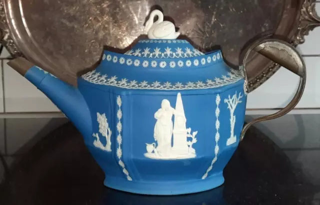 Rare Georgian Adams Neo Classical Jasperware Teapot with Swan Finial C 1790+