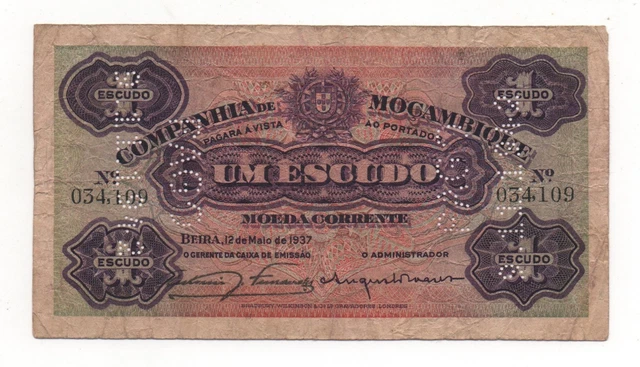 Mozambique Portugal 1 Escudo 1937 Pick R 33 Look Scans