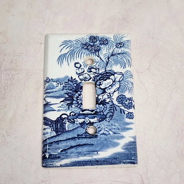 Vintage English A.J. Wilkinson LTD Blue Floral Single Light Switch Plate Cover