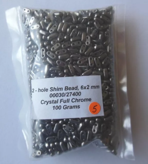 SHIM BEADS 2-HOLE 6X2MM CRYSTAL FULL CHROME 100 gr 00030/27400