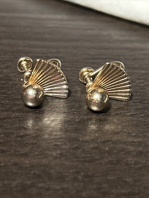 Vintage Van Dell Signed 12k GF Yellow Gold Filled Ball Fan Screw On Earrings