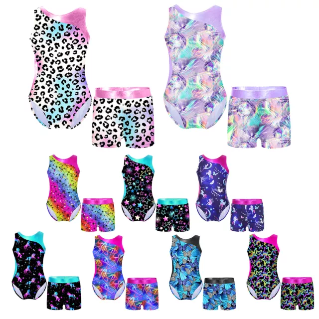 Kids Girls Sports Outfits Crop Top Bottoms Gymnastics Athletic Workout Tracksuit