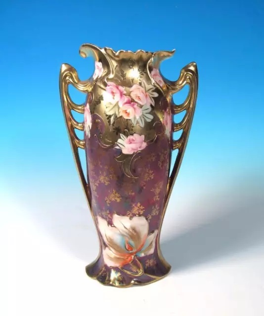 RS Prussia Royal Vienna Germany Red Mark Art Nouveau Mold 12 Peacock Lustre Vase