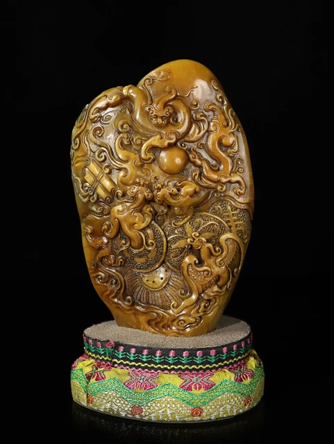 Chinese Exquisite Handmade Dragon carving Shoushan Stone Statue Seal