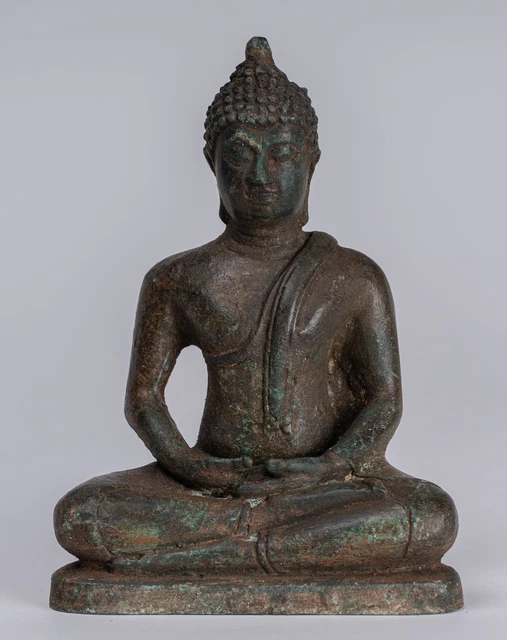 Antique Thai Style Bronze Seated Chiang Saen Meditation Buddha Statue - 15cm/6"