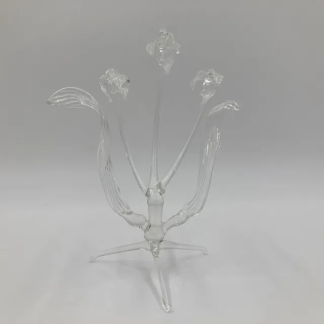 Vintage Hand Blown Spun Art Glass Figurine Plant Flower