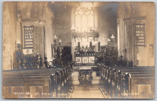 RPPC UK Brighton England St. Mary's Church Interior Altar Real Photo Postcard