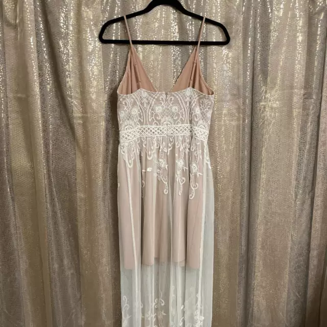 WAYF Clara Ivory Nude Illusion Mesh Lace Maxi Dress Medium NWT 2