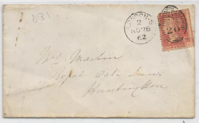 GB Queen Victoria 1d Red Star on 1862 Entire To Huntingdon  (631)