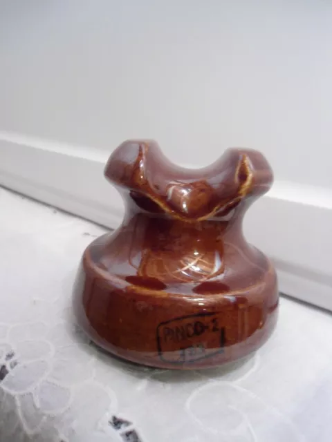 Vintage Pinco-2 223 High Voltage Insulator Electric Brown Ceramic Porcelain