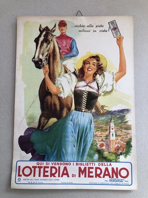 T) Cartone pubblicitario Lotteria di Merano 24x35cm anni ‘50