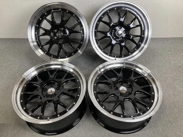 JDM STOCK 4WHEELS set stage rim mesh gloss black 21 inch 9J/10J +40 PC ...
