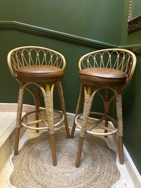 Mid Century Vintage Bamboo Cane Barstool by Angraves